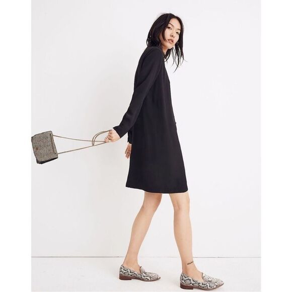 Madewell Heather Long-Sleeve Button-Front Dress black XS - Picture 3 of 10